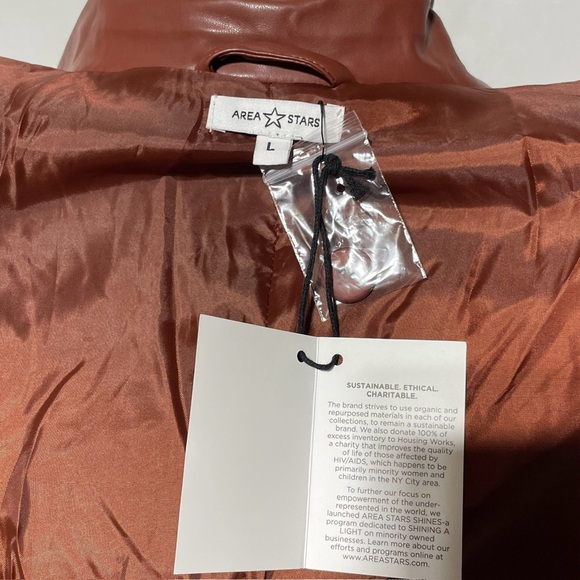 New Area Stars Faux Leather Double Breasted Cropped Jacket Brown Size Large - Picture 13 of 16